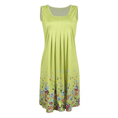 Womens Floral Sundress Knee Length Summer Loose Sleeveless Dresses Floral Print Fashion Beach Dress Summer Womens New PLUS SIZE