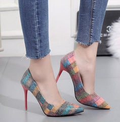 2018 Women Pumps OL Fashion Spell Color High heels Single Shoes Female Spring Summer Patent leather Wedding Party shoes Woman