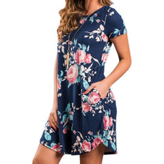 Summer women dresses Fashion O Neck Women Floral Print Mini Dress Summer Short Sleeve Dresses Party Wedding Vestido