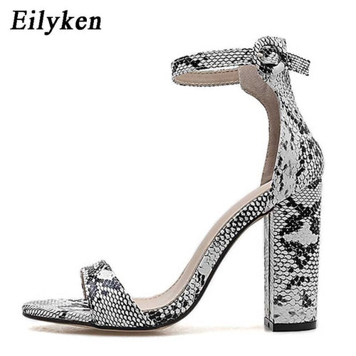Eilyken Women Ankle Strap Sandals Snake Print Square heel Fashion Pointed toe Ladies Fashion shoes 2019 New Women Sandals