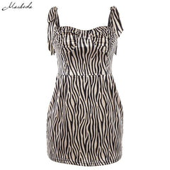 Macheda Women Fashion Slim Zebra Print Dress Sleeveless Adjustable Spaghetti Strap Bodycon Casual Vestidos Dress 2019 New