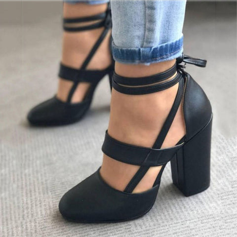 Aneikeh Women High Heels Sandals Summer Square Heels Crystal Heeled Platform Shoes Ladies Sexy Party Wedding Lace Up Shoes