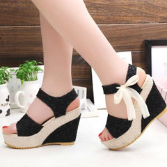 INS Hot Lace Leisure Women Wedges Heeled Women Shoes 2019 Summer Sandals Party Platform High Heels Shoes Woman