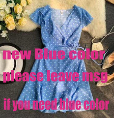 2019 Summer Polka Dot Wrapped Dress V Neck Ruffles Sexy Mini Dress Slim Bodycon Vacation Beach Smocks Korean Fashion